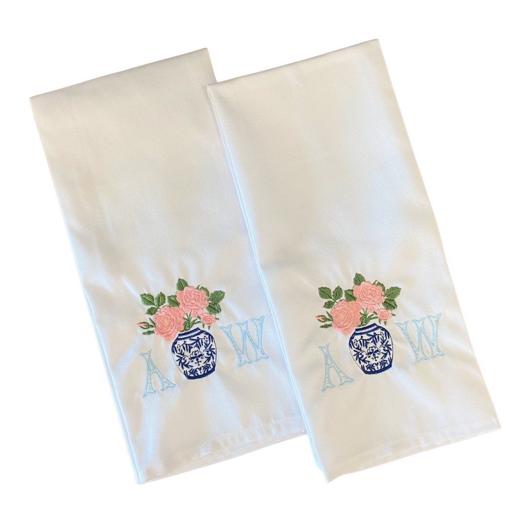 Set of 2 Custom Embroidered Tea Towels
