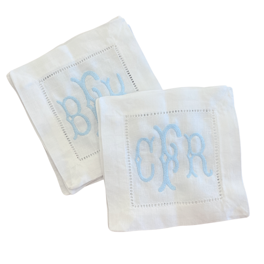 Custom Embroidered Set of 4 Cocktail Napkins