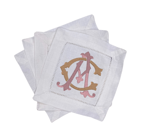 Custom Embroidered Set of 4 Cocktail Napkins